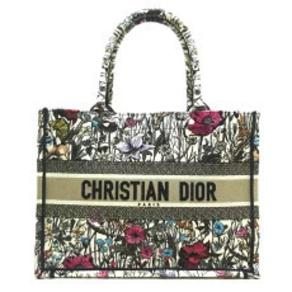 Christian Dior Book Tote Handbag Canvas Flower Multi